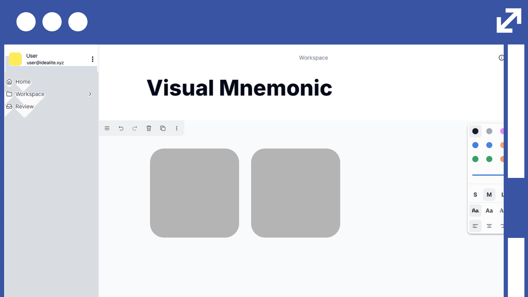 App interface on desktop